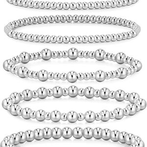 5 Piece Silver beaded Bracelets for Women